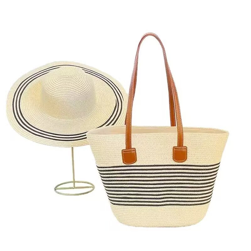 Women’s Straw Hat & Bag 2-Piece Set – 42 × 28 × 13 cm Beach Summer Set