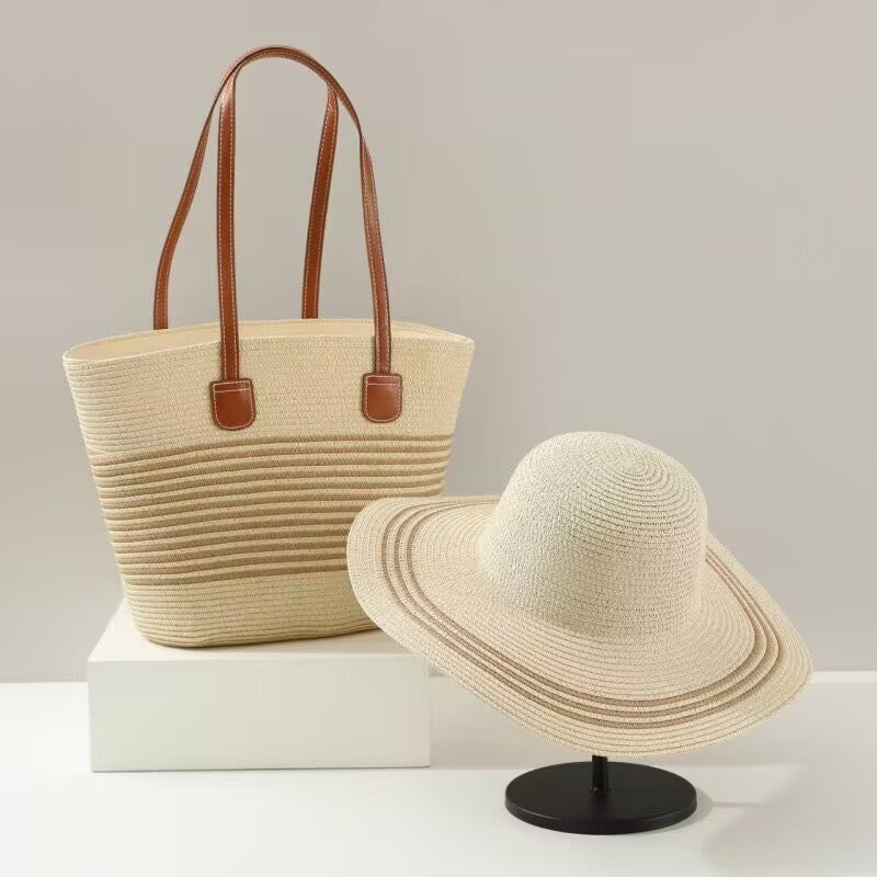 Women’s Straw Hat & Bag 2-Piece Set – 42 × 28 × 13 cm Beach Summer Set