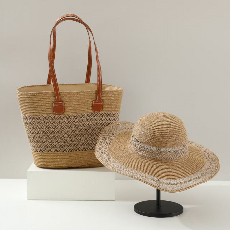 Women’s Straw Hat & Bag 2-Piece Set – 42 × 28 × 13 cm Beach Summer Set
