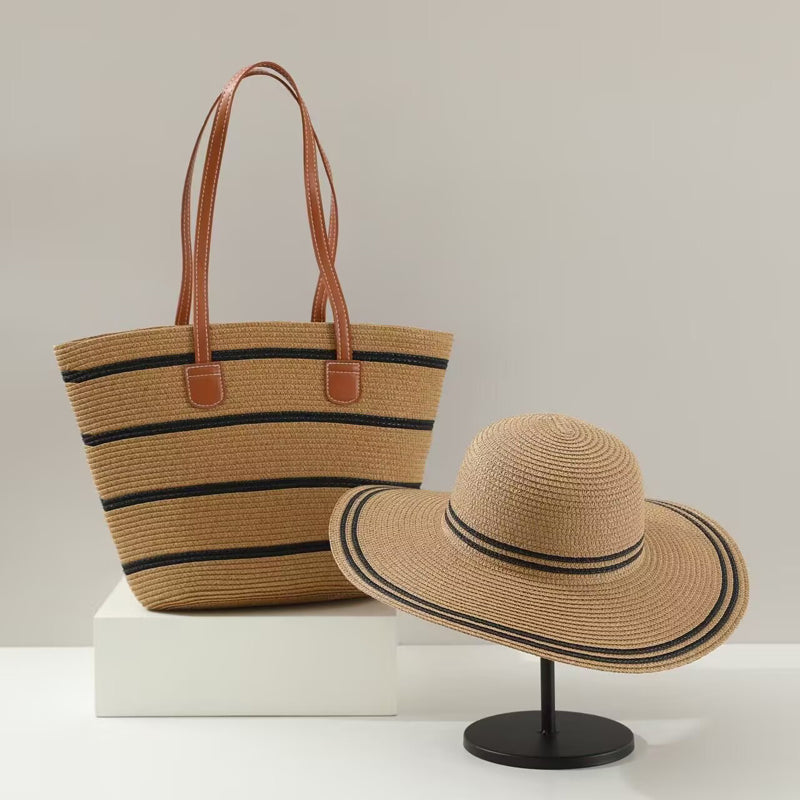 Women’s Straw Hat & Bag 2-Piece Set – 42 × 28 × 13 cm Beach Summer Set