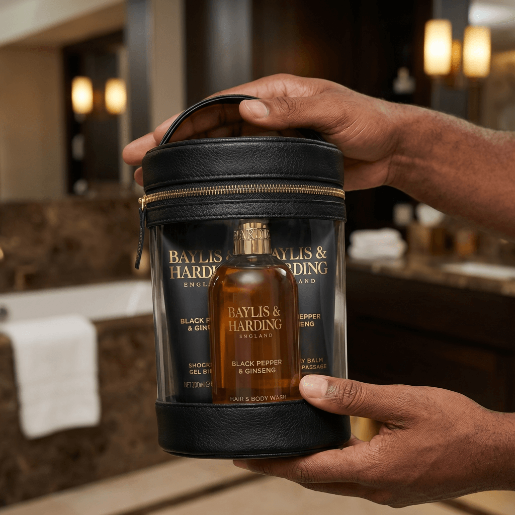 Baylis & Harding Men’s Black Pepper & Ginseng Drum Wash Bag Set