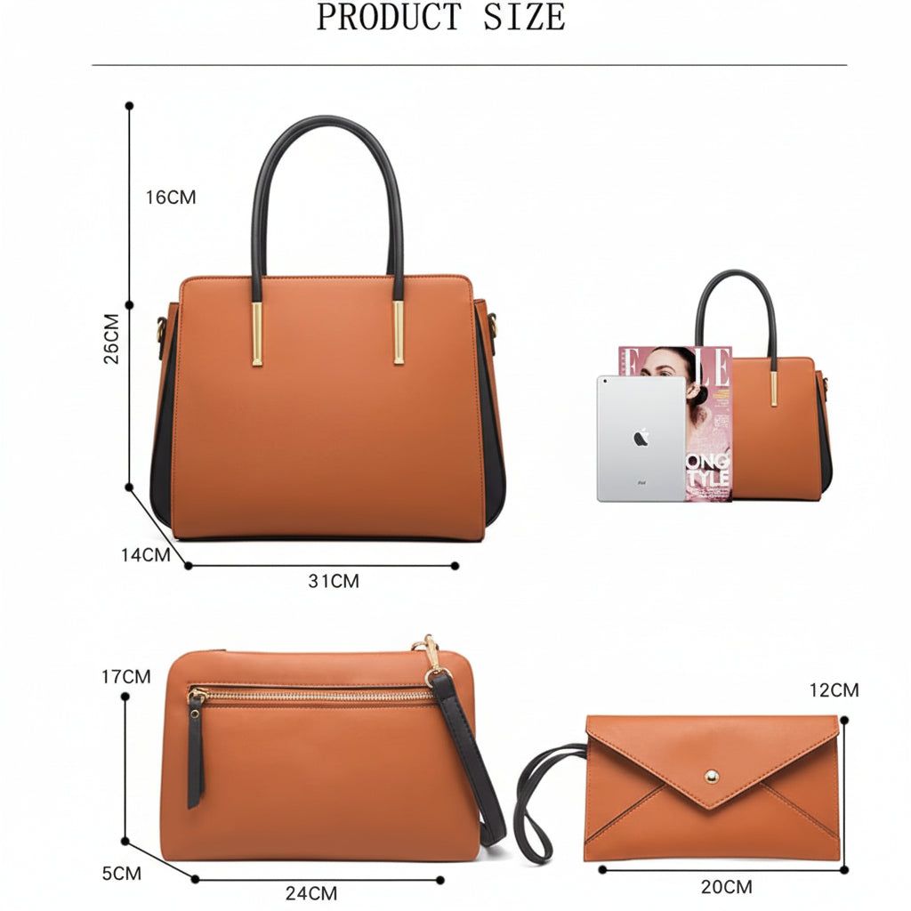 Maxine Patchwork Wax PU Leather set wallet Handbag – 31 × 25 × 14 cm Women’s Fashion Tote Bag