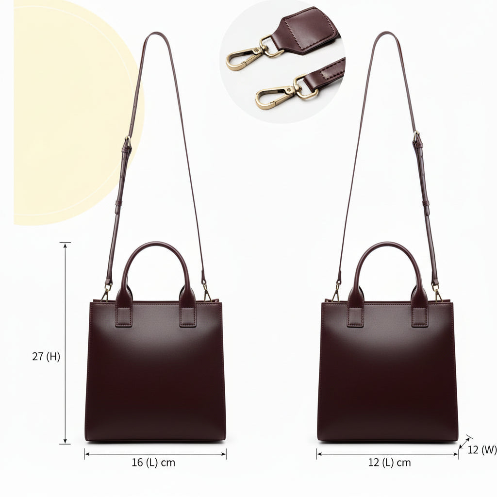 Maven Genuine Leather Satchel – 27 × 16 × 12 cm Burgundy Shoulder Handbag