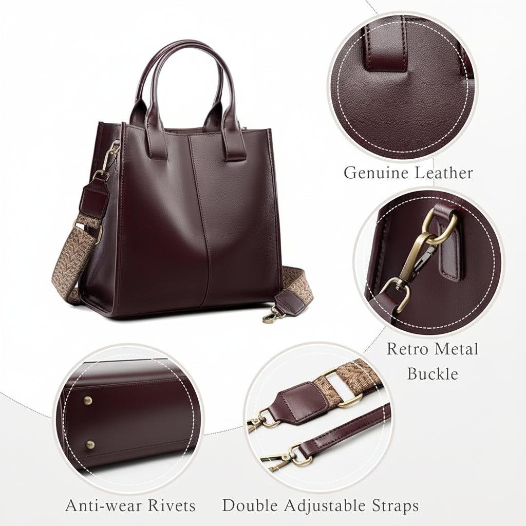 Maven Genuine Leather Satchel – 27 × 16 × 12 cm Burgundy Shoulder Handbag