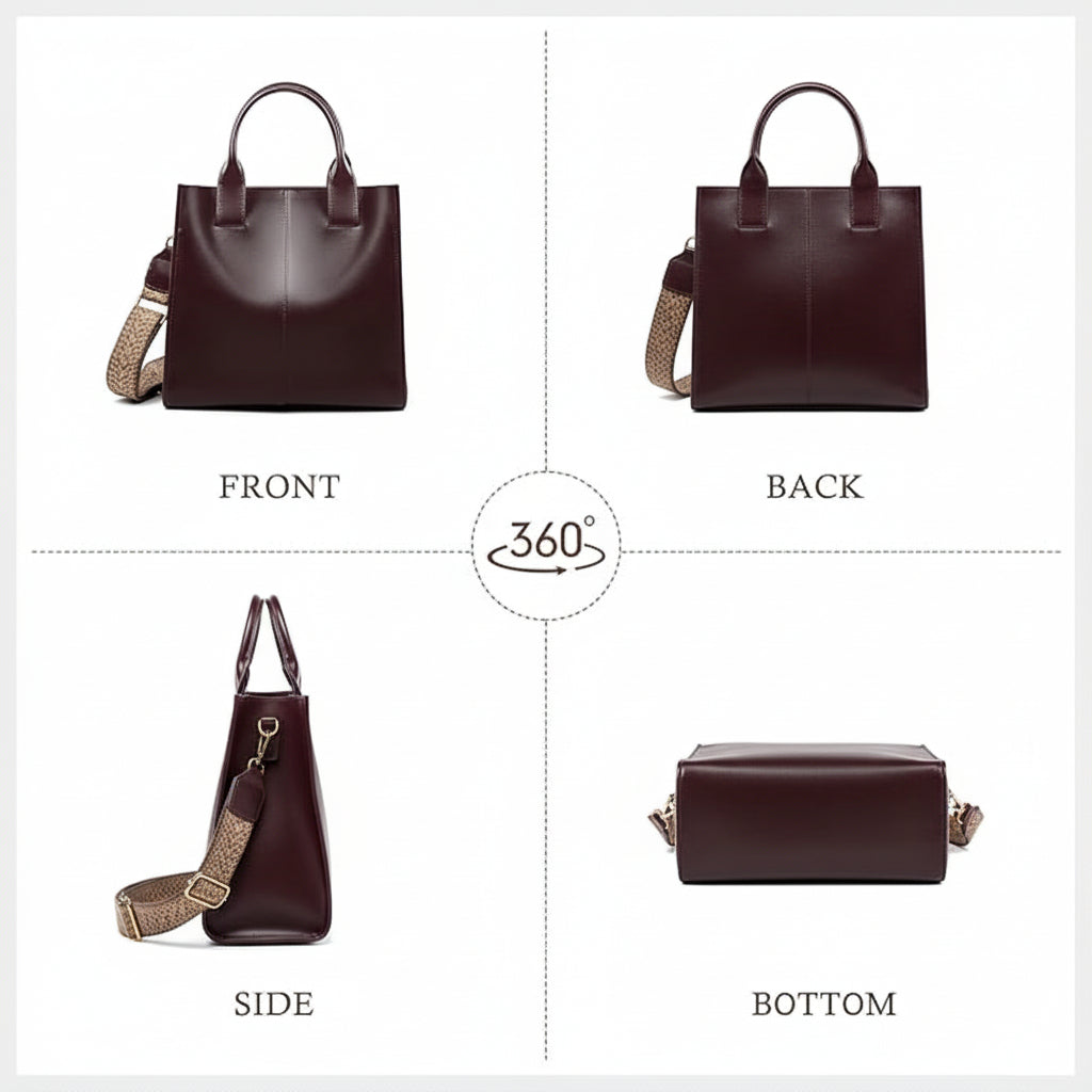 Maven Genuine Leather Satchel – 27 × 16 × 12 cm Burgundy Shoulder Handbag