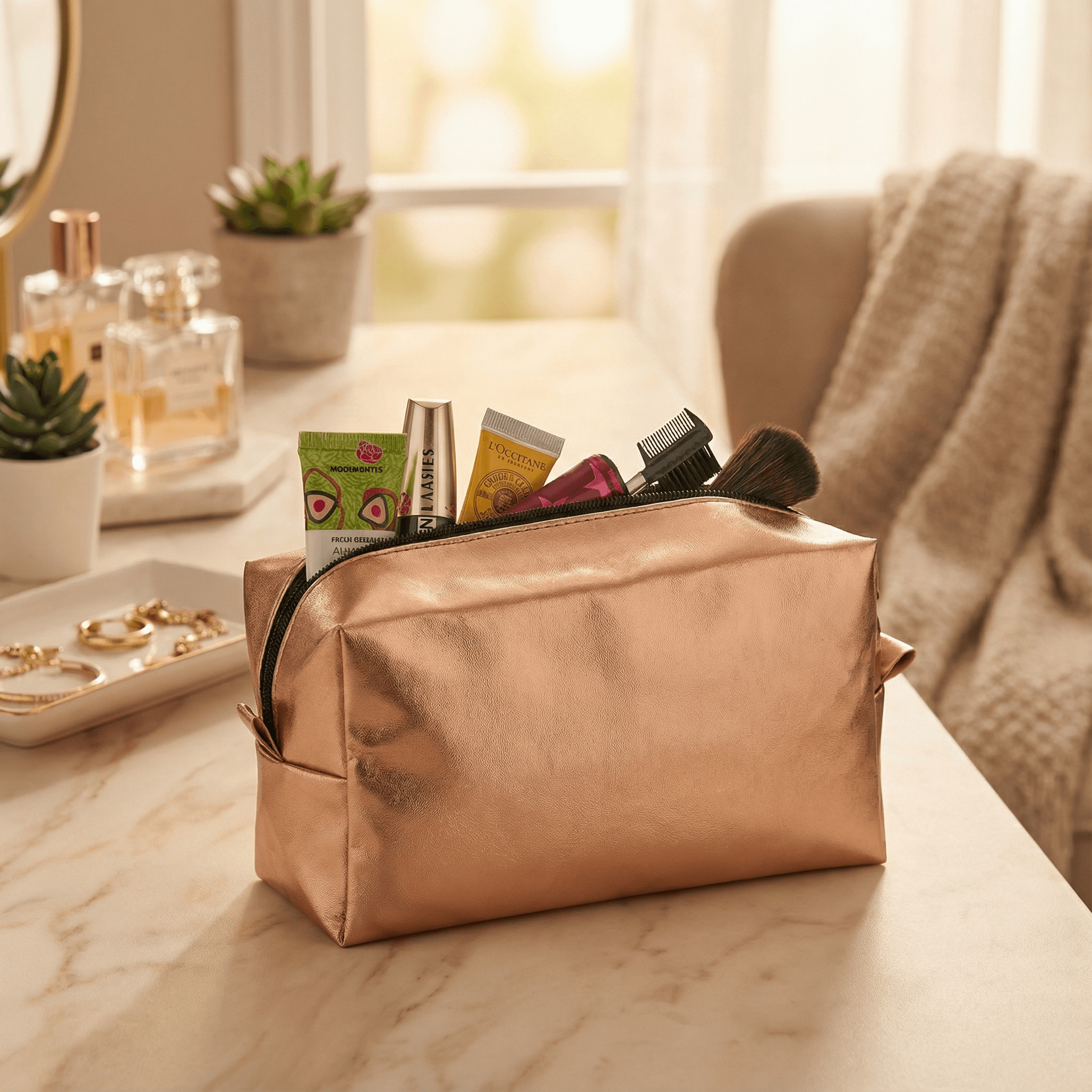 Bella Donna Cosmetic Bag – Rose Gold Makeup & Travel Pouch