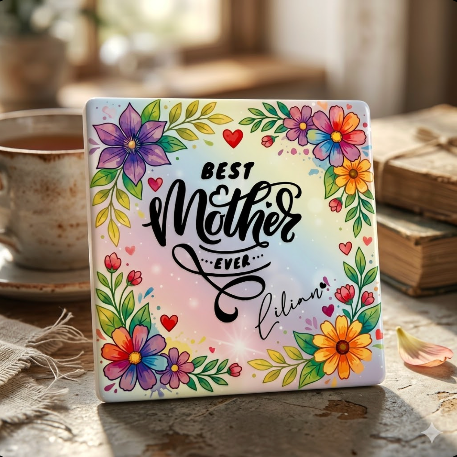 Personalised Best Mom Ever – Square Coaster Set (6 Pieces)