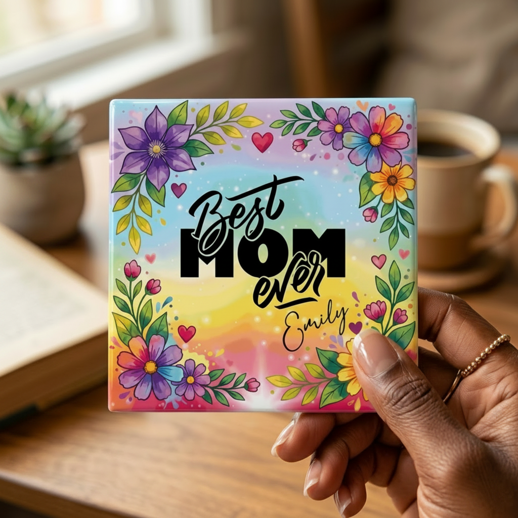 Personalised Best Mom Ever – Square Coaster Set (6 Pieces)