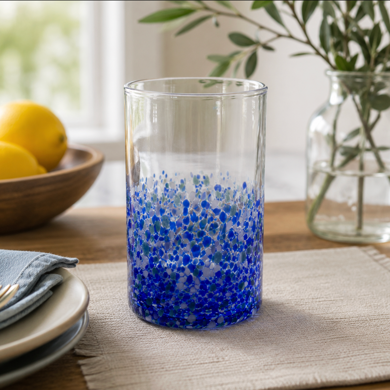 Handblown artisan glassware for dining and entertaining