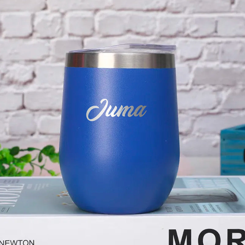 Personalised Blue Round Bottomed Champagne Tumbler - Name