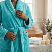 Blue Cotton Terry Fleece Robe – 100% Cotton Soft Bathrobe