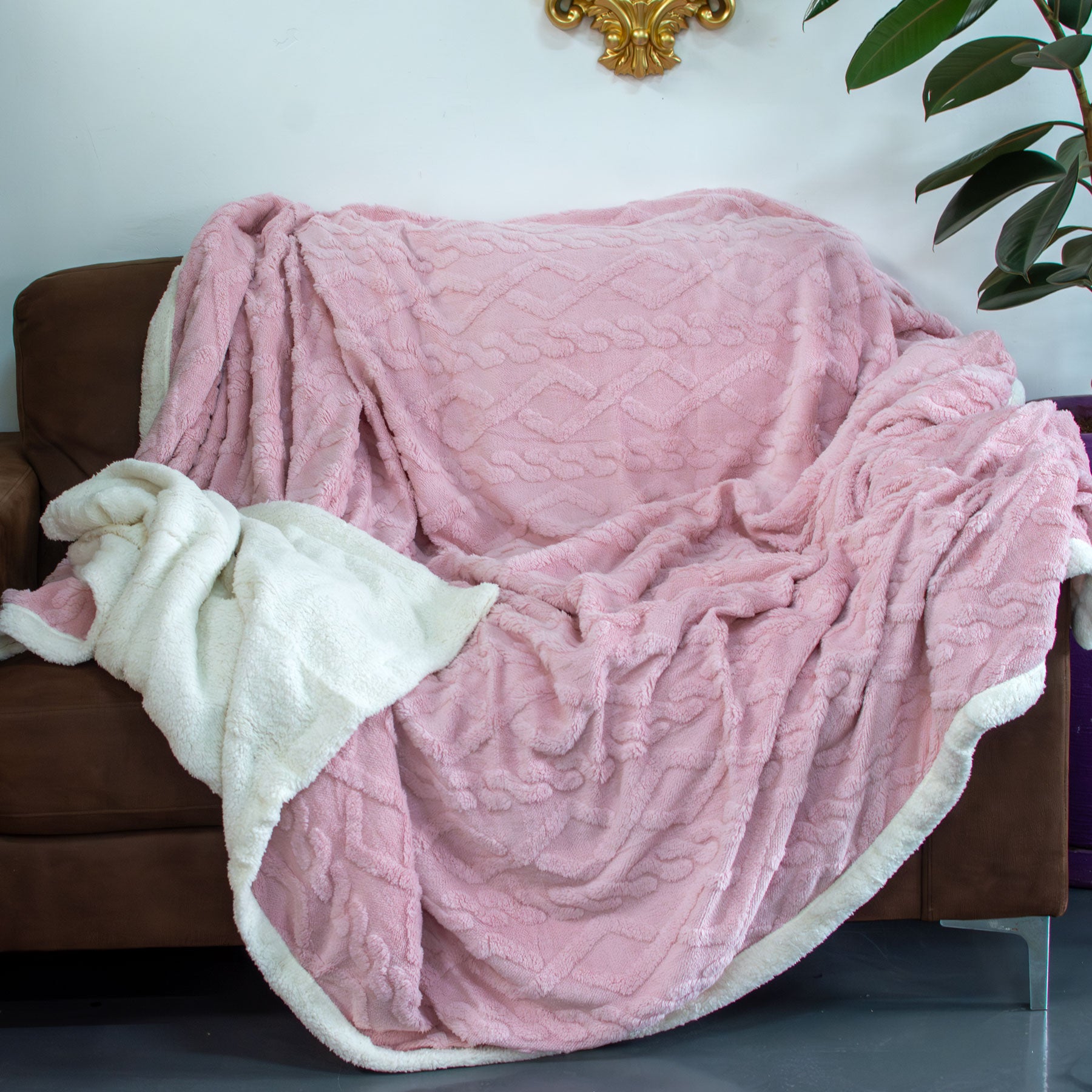 Blush Embossed Sherpa Comfort Blanket