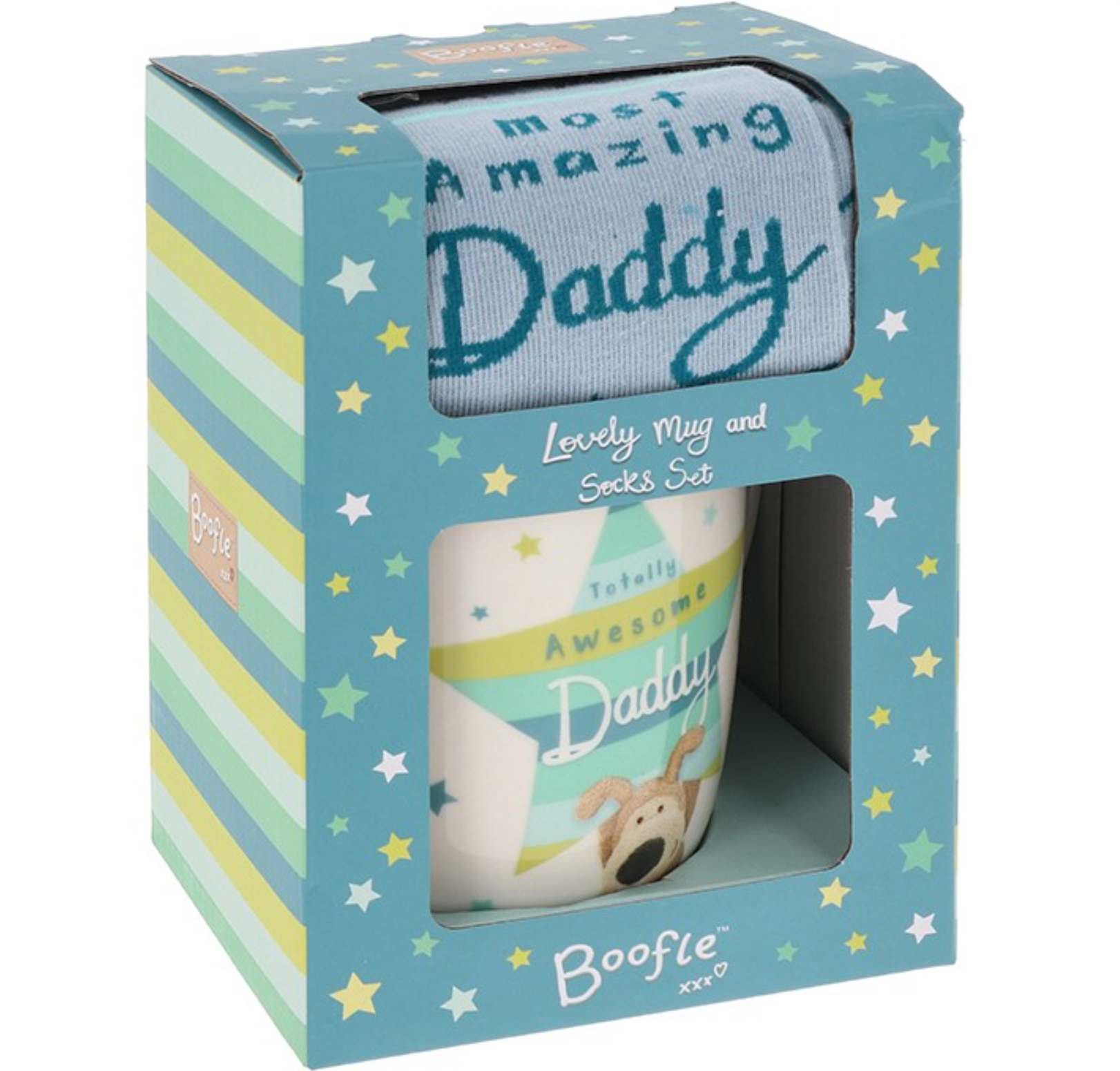 Gift set with mug and socks in a Boofle packaging box