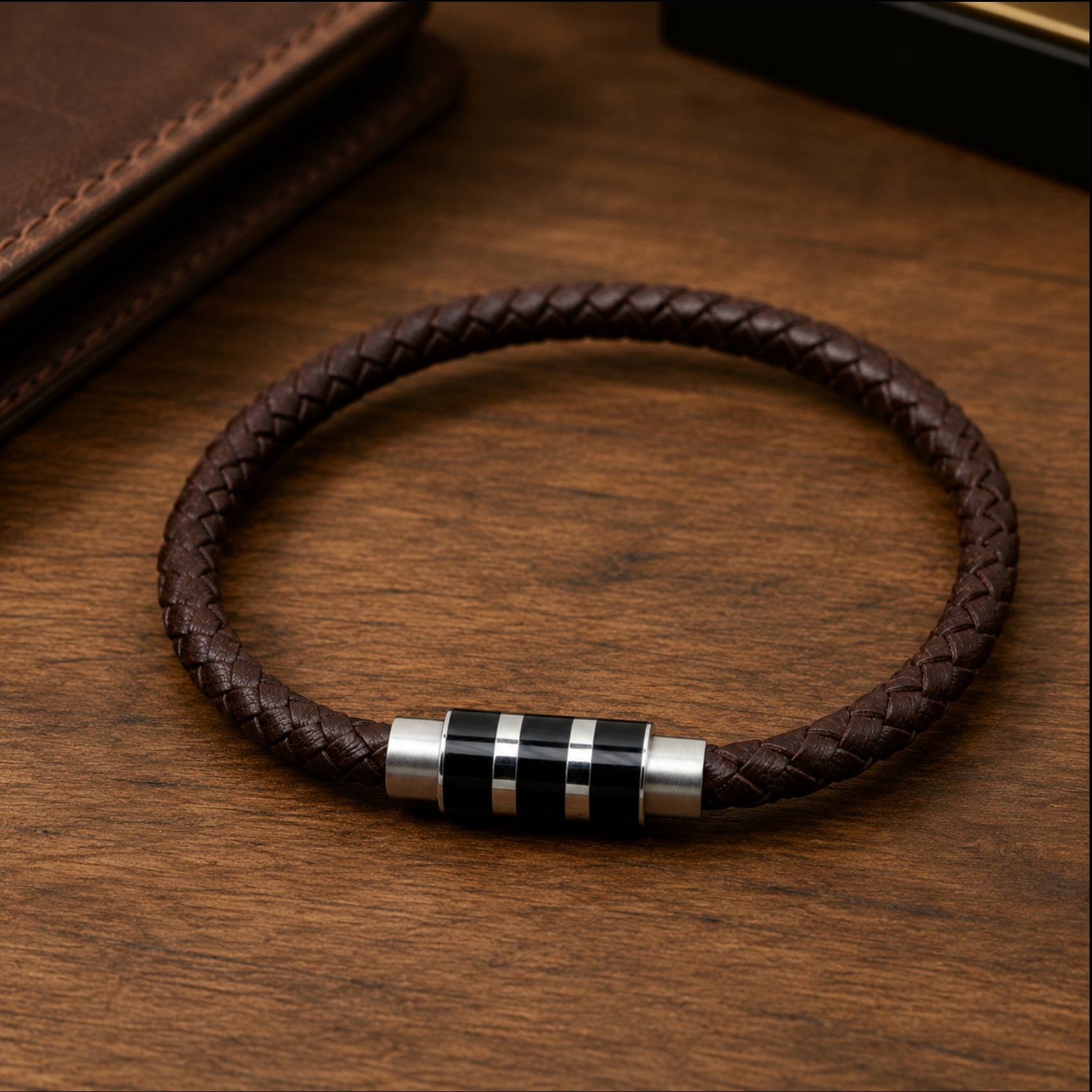 EQ For Men Stripe Clasp Leather Bracelet – Wristband