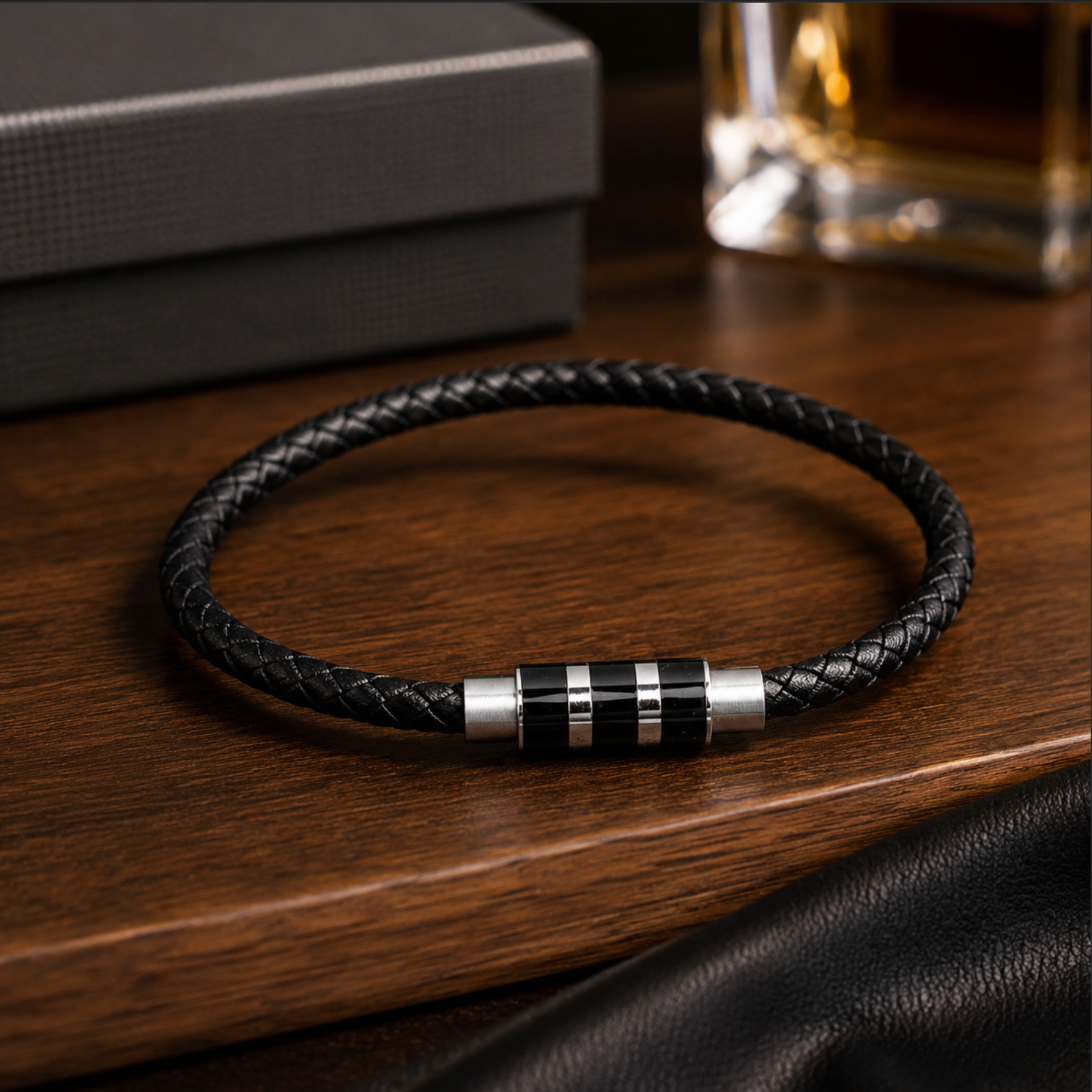 EQ For Men Stripe Clasp Leather Bracelet – Black wristband
