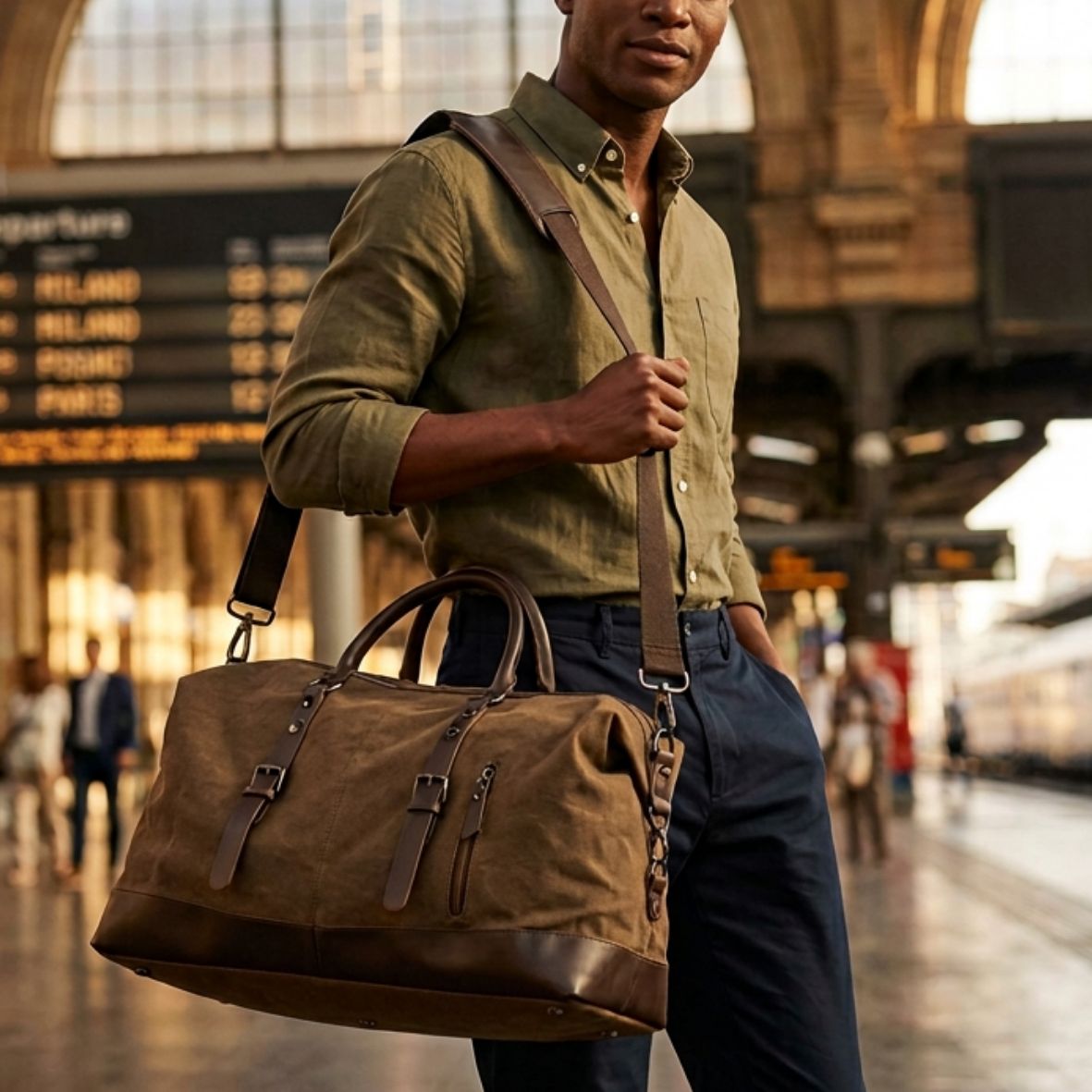 Large Canvas Travel Duffel Bag - Weekend & Gym Overnight Bag with Adjustable Shoulder Strap - 54 × 33 cm