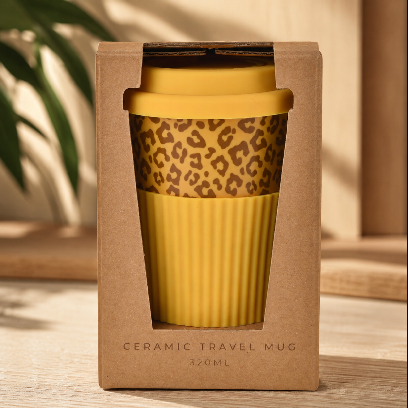 Naturecraft Cheetah Design Ceramic Travel Mug 320ml Package