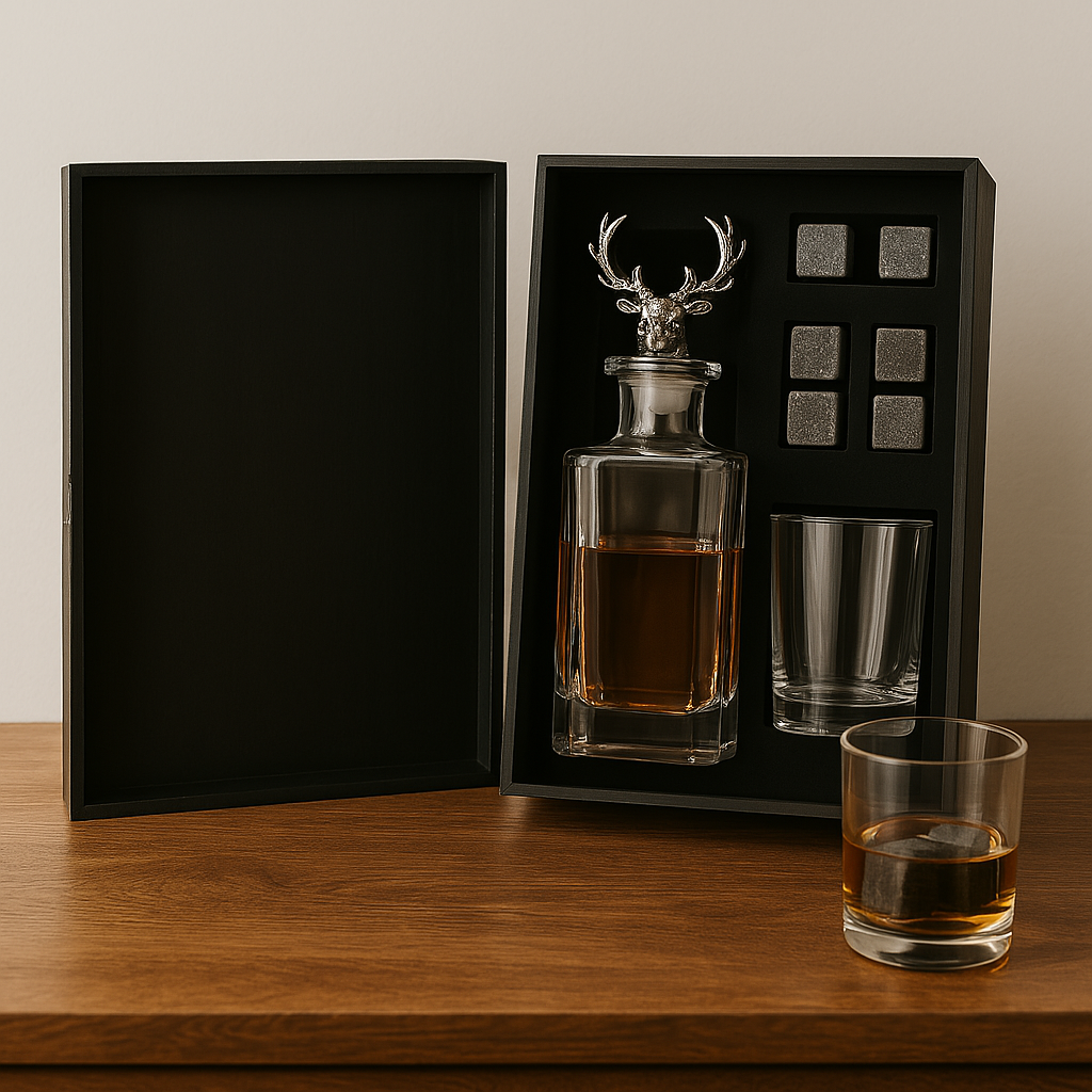 Harvey Makin Whisky Stag Decanter, Glass & Cooling Stones Set