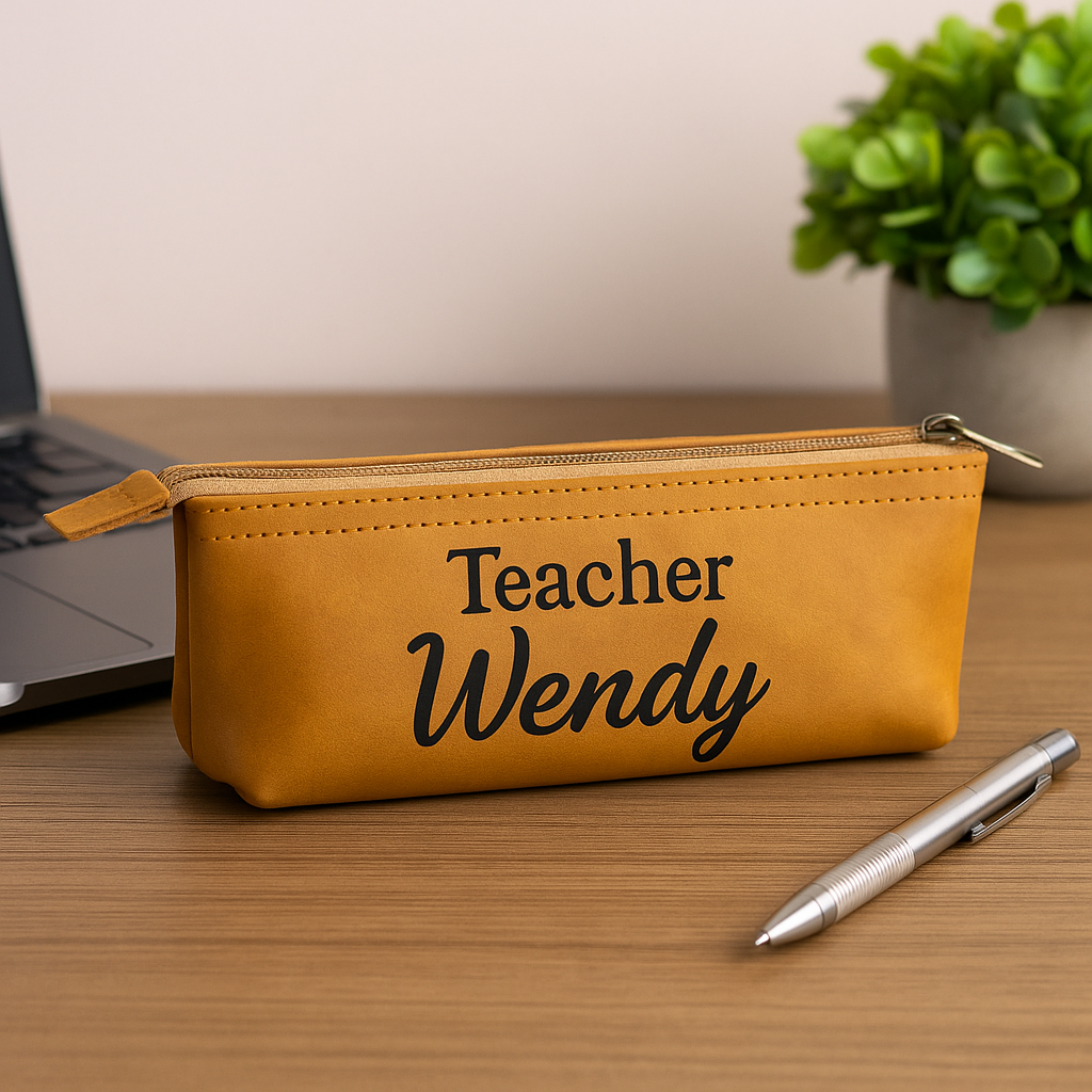 Personalised Trisha Genuine Leather Stationery Pouch - Tan