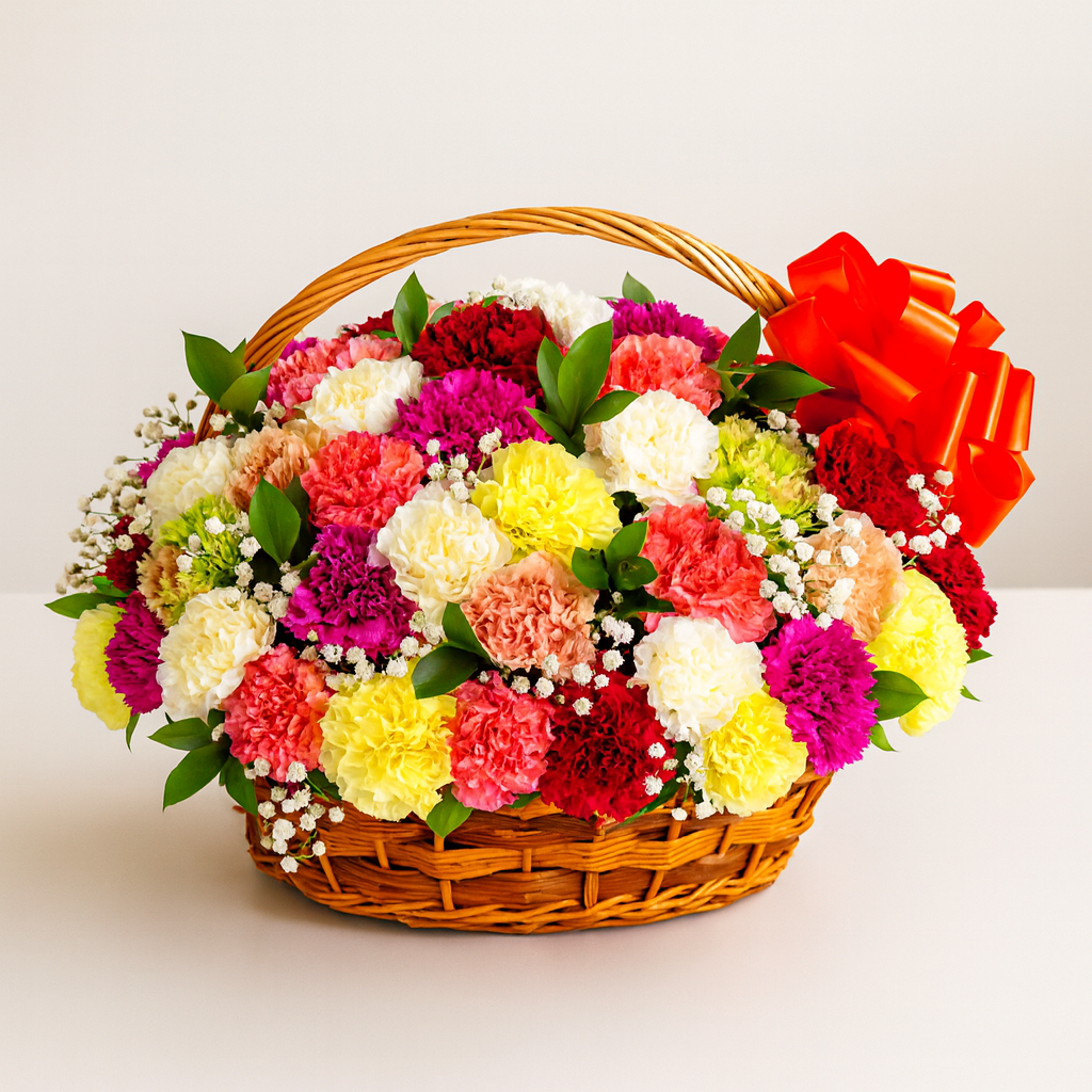 Cheerful Mixed Carnations in a basket