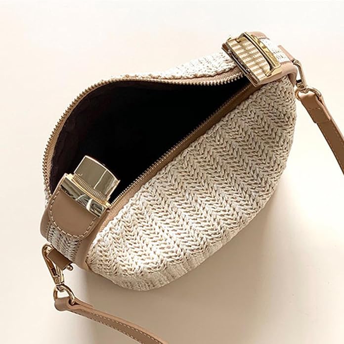 Paille Chic Straw Satchel Bag – 19 × 11 × 11 cm Woven Handbag with PU Leather Handle