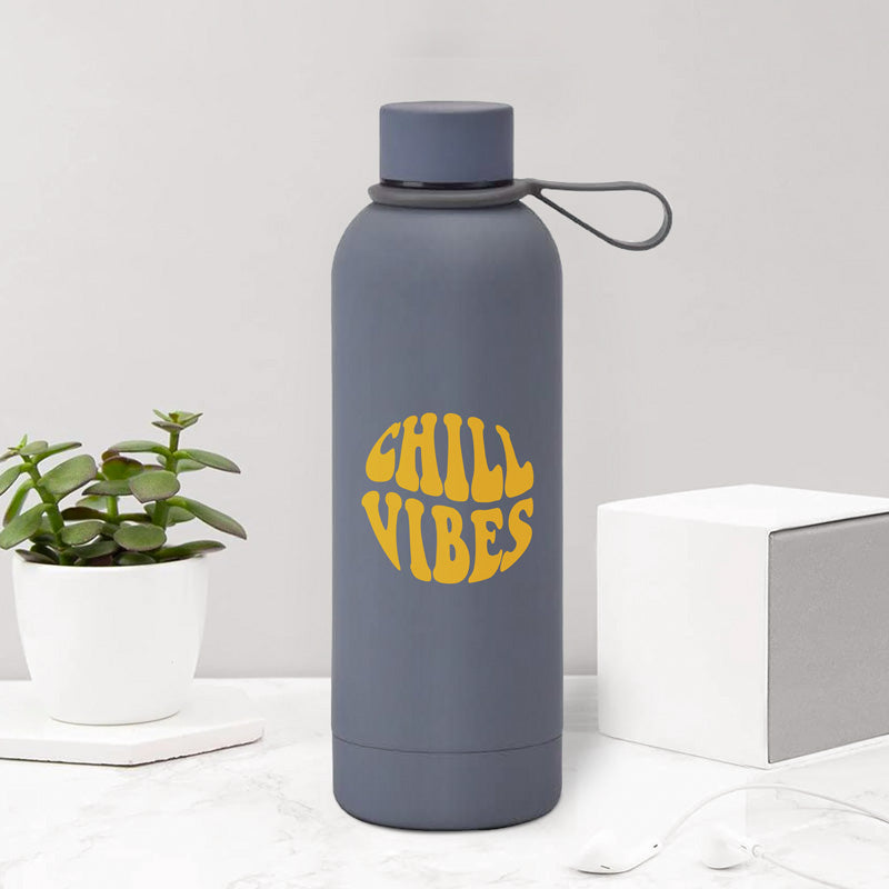Chill Vibes Soft Touch Grey Water Bottle- 500ml