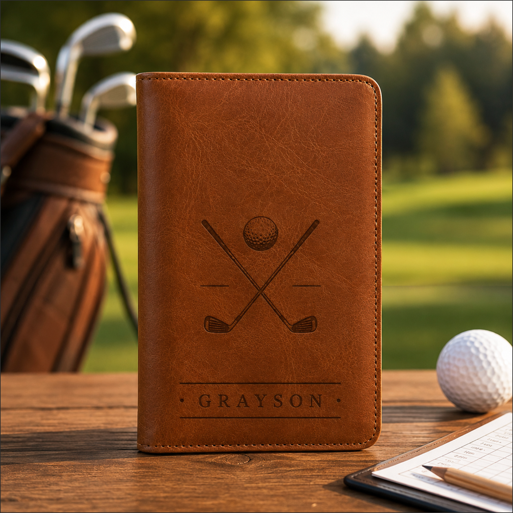 Harvey Makin Tan Leather Golf Scorecard Holder