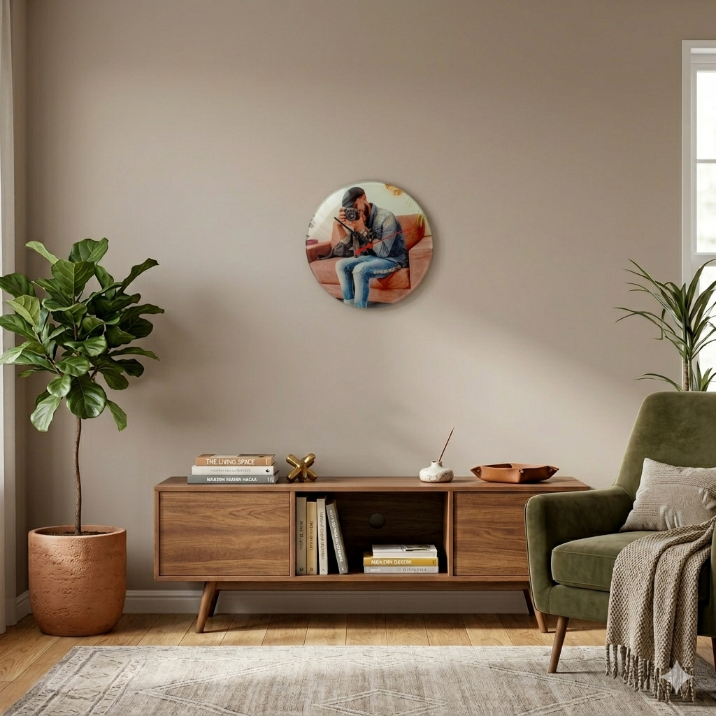 Personalised Round Glass Photo Wall Clock