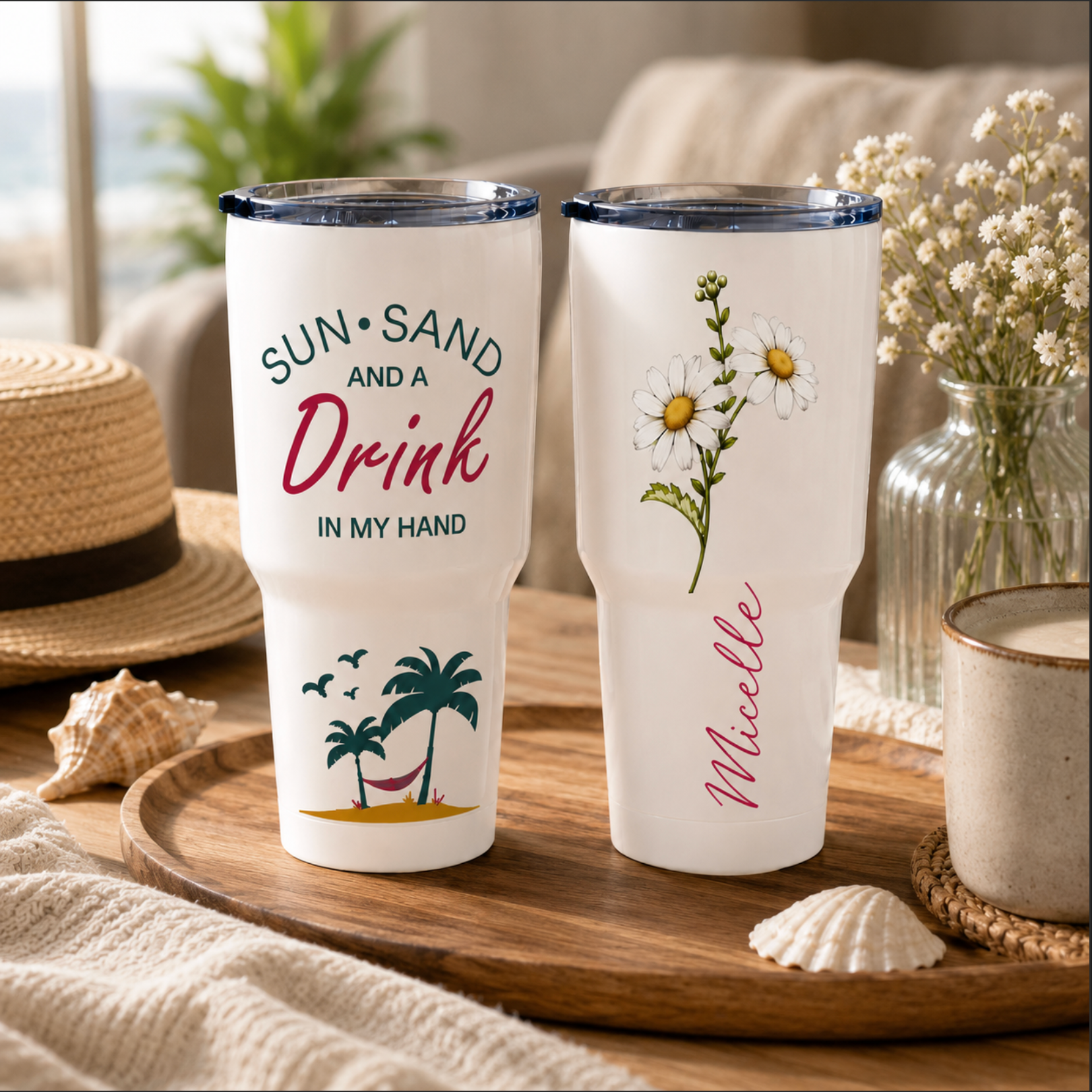 Personalised Travel Tumbler – 30oz Birth Flower Insulated Mug