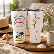 Personalised Travel Tumbler – 30oz Birth Flower Insulated Mug