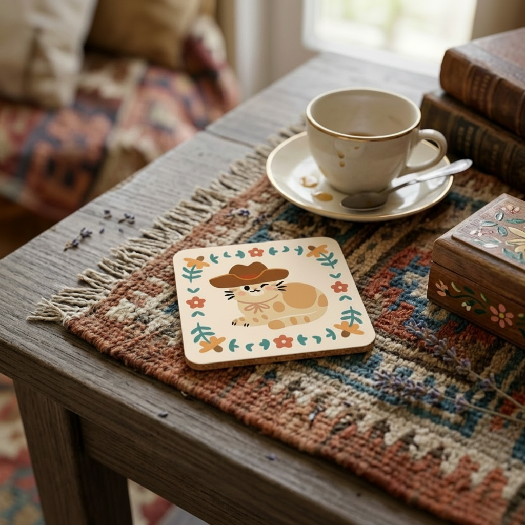 Cat Square Set of 4 – 10 × 10 cm Single-Sided Drink Coasters