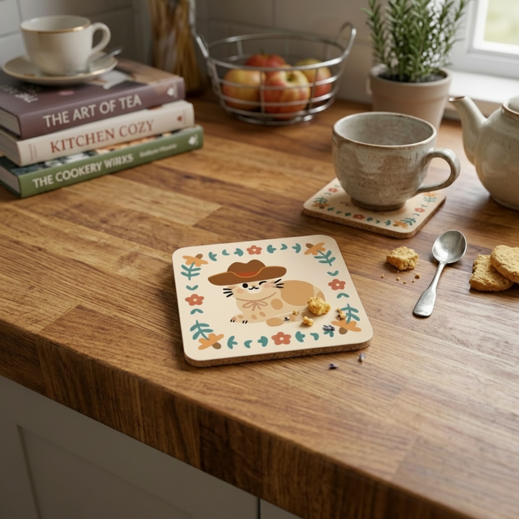 Cat Square Set of 4 – 10 × 10 cm Single-Sided Drink Coasters