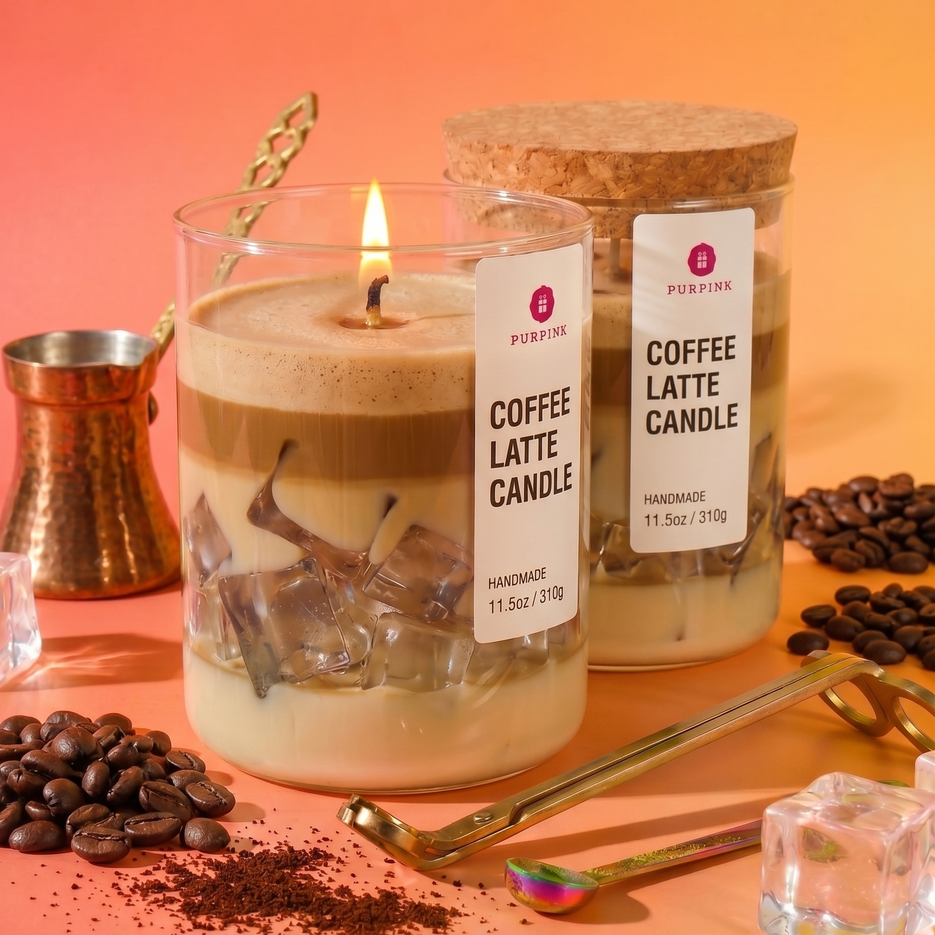 Purpink Coffee Mug Scented Soy Wax Candle – 310g Luxury Candle Jar