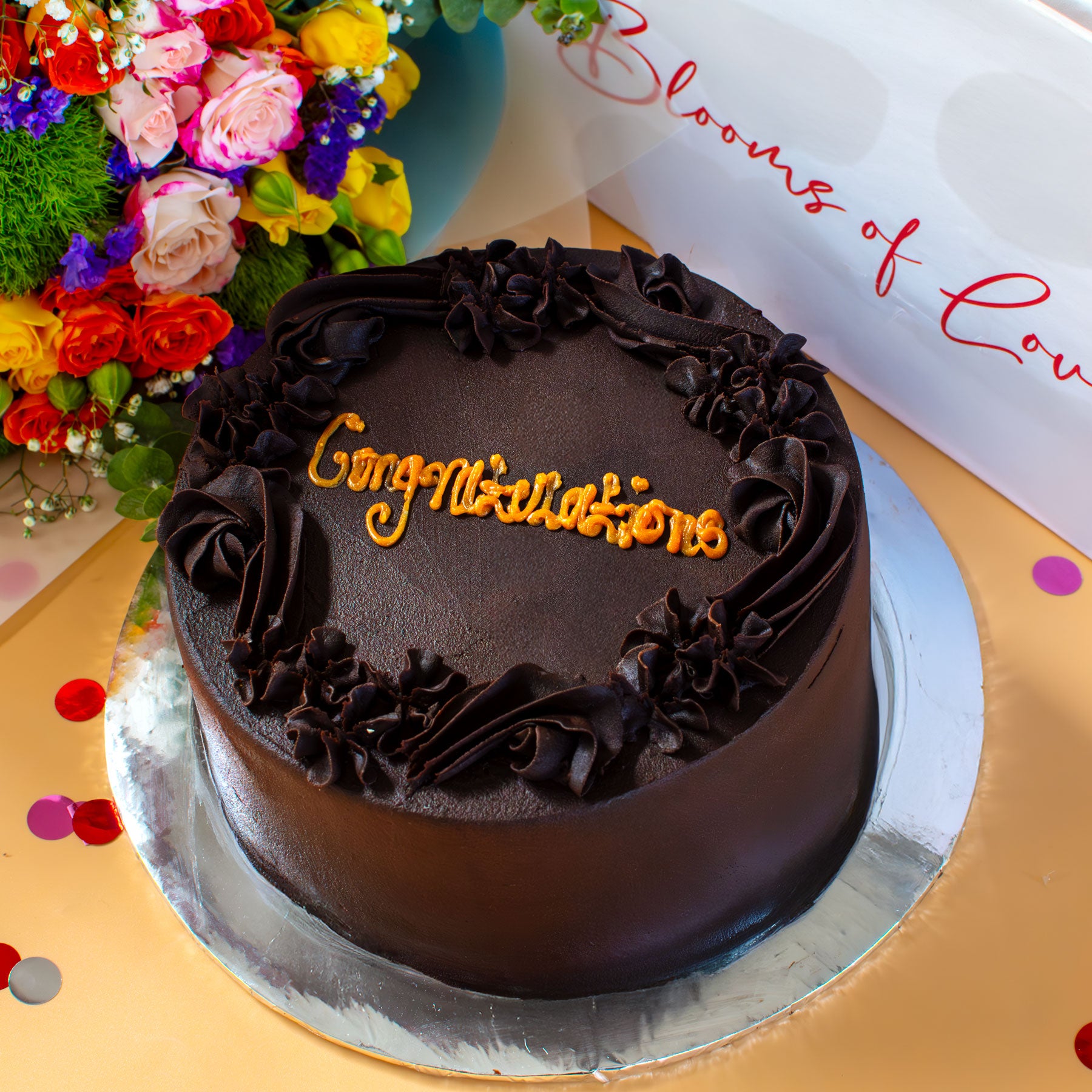 Congratulations Cake & Mixed Bouquet Gift Set