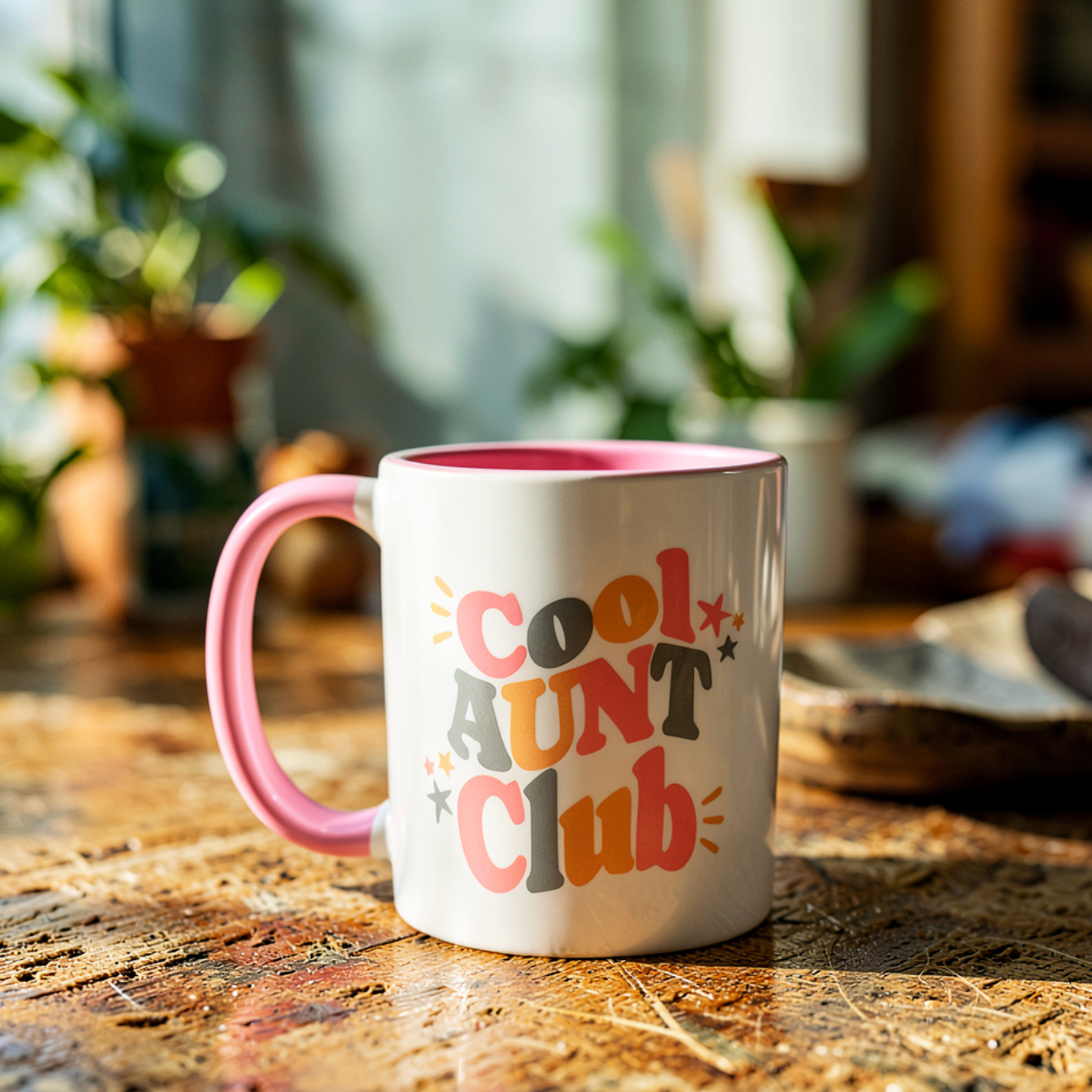 Personalised Cool Aunt Club Mug – 11 oz Inner Colour Ceramic Cup (Pink)