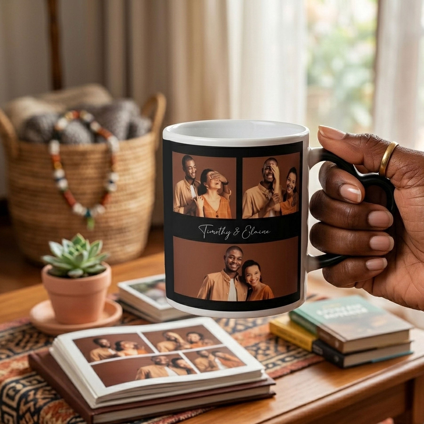 Personalised 11 oz Heart Starry Sky Colour Magic Mug – Romantic Ceramic Mug with Couple Photo