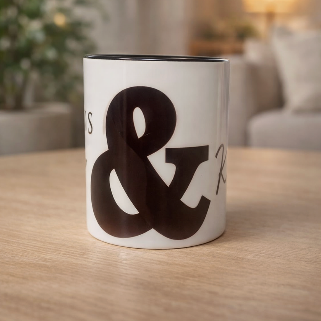 Personalised Couple Mug – 11 oz Inner Colour Ceramic Cup (Black)