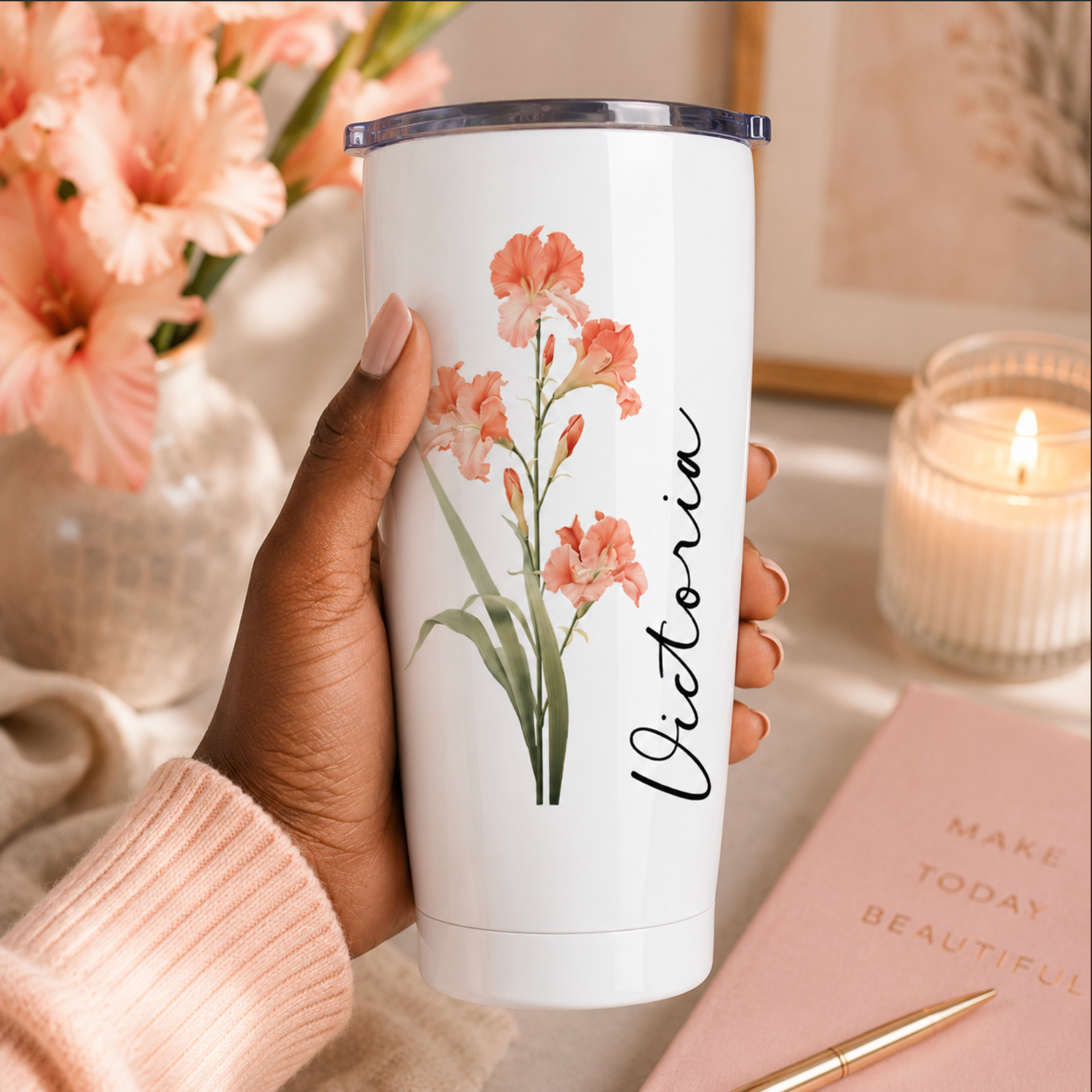 Personalised Birth Flower Insulated Tumbler – 20oz Stainless Steel Travel Mug