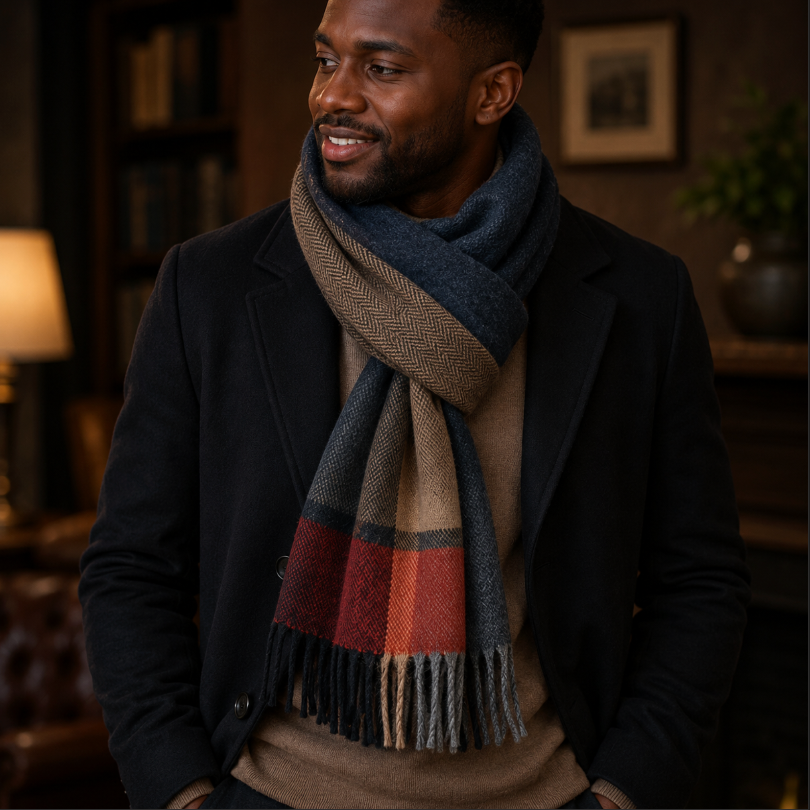 EQ For Men Colour Blocks Fringed Scarf – Contemporary Men’s Winter Scarf