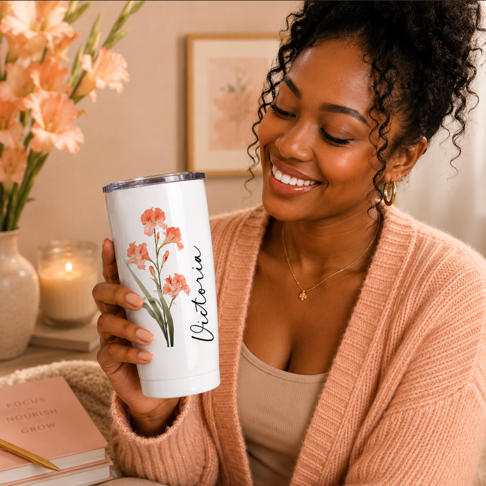 Personalised Floral Insulated Tumbler – 20oz Stainless Steel Travel Mug