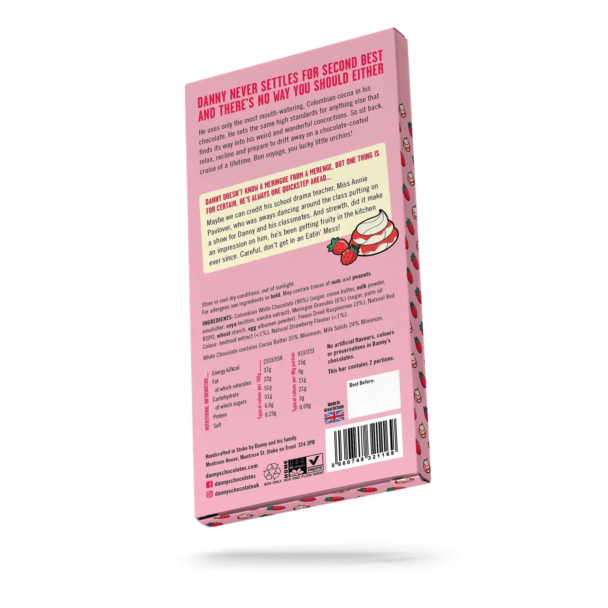 Danny’s – Strawberry & Raspberry Pavlova White Chocolate Bar (80g)