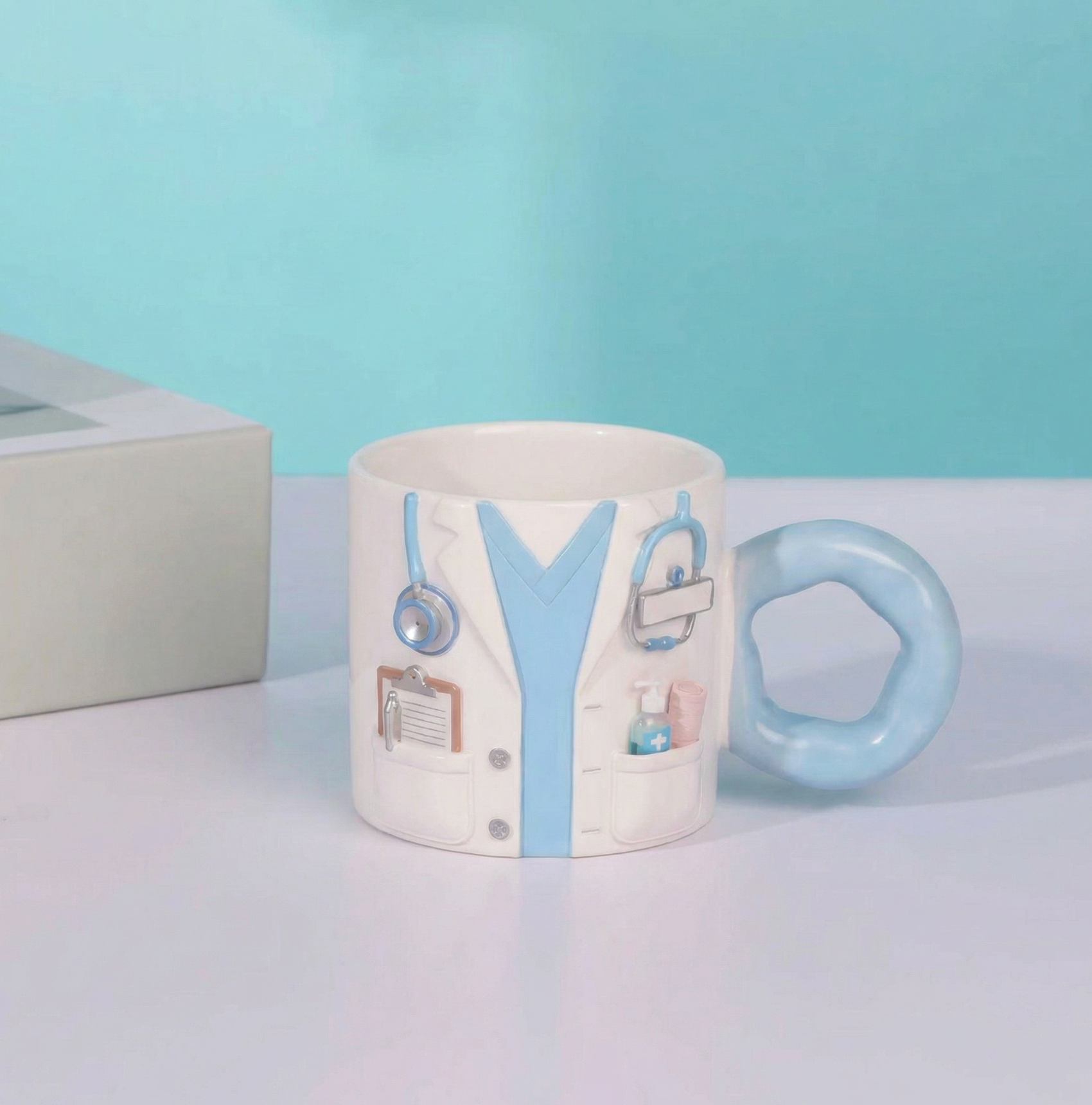 Personalised Doctor Artwork Mug with Custom Name Tag – 110 oz Big Handle Mug (Light Blue / Pink)