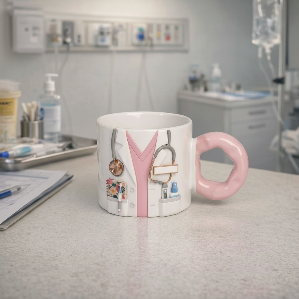Personalised Doctor Artwork Mug with Custom Name Tag – 110 oz Big Handle Mug (Light Blue / Pink)