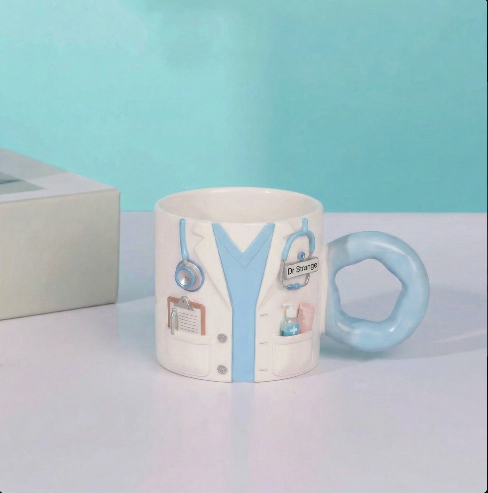 Personalised Doctor Artwork Mug with Custom Name Tag – 110 oz Big Handle Mug (Light Blue / Pink)