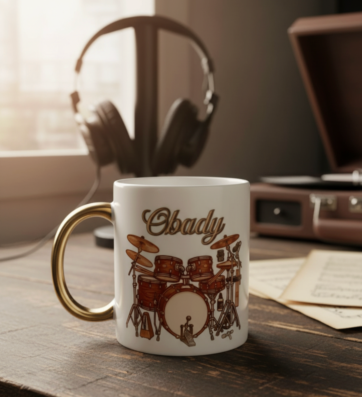 Personalised Drumbeat Art with Custom Name – Two Tone Gold Ceramic Mug