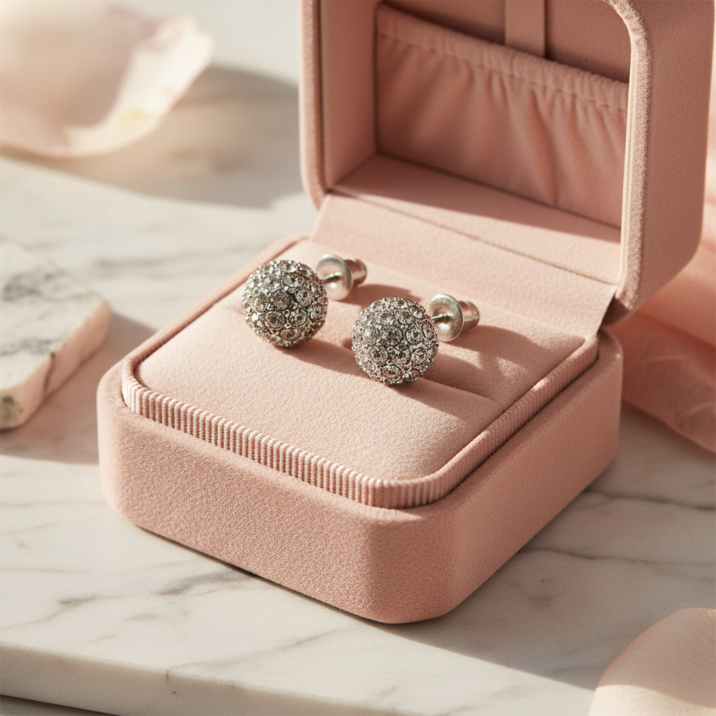 Crystal Disco Ball Silver Studs