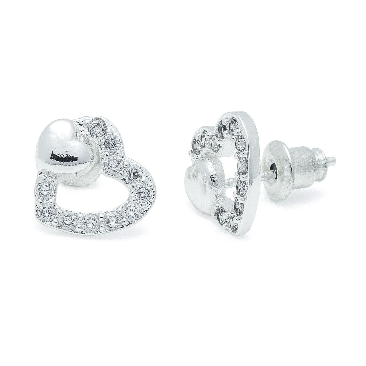 2 Hearts Silver Studs