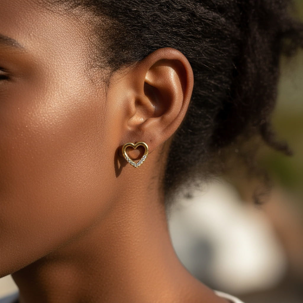 Open Gold Heart Stud Earrings