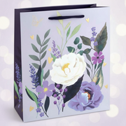 Elegant Floral Gift Bag – with Navy Blue Handles