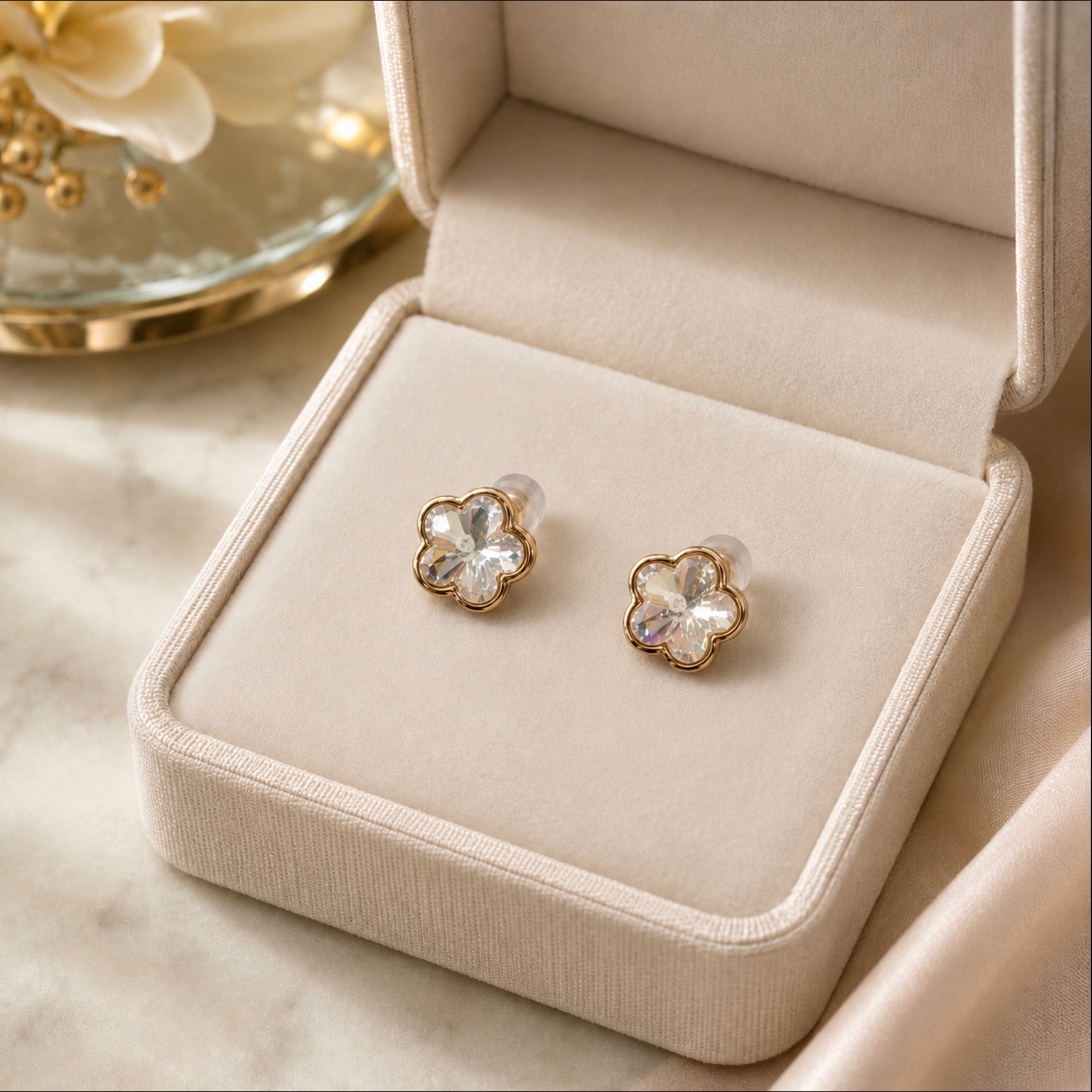 Bow Swarovski Stud Earrings – Gold Plated